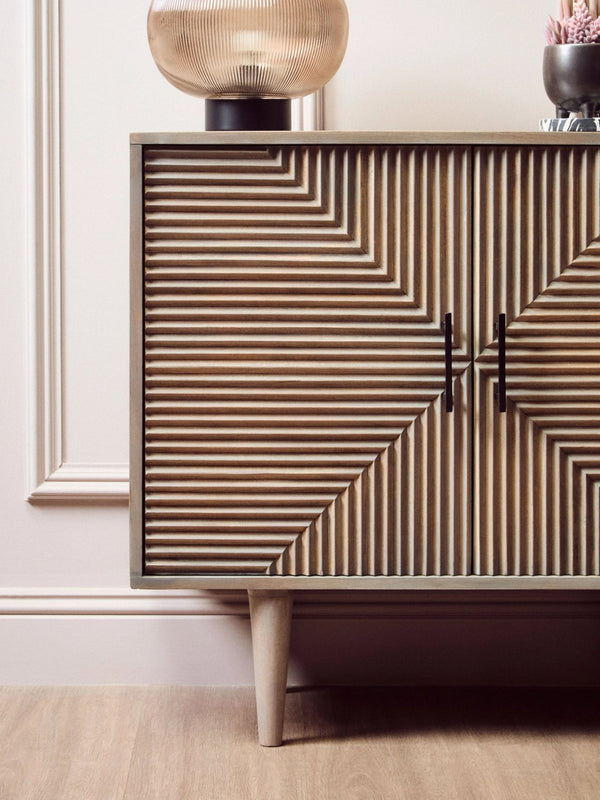 Satna Two Door Greywash Carved Mango Wood Sideboard - XShowhome Limited - Xshowhome