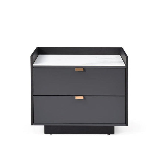 Saviour Bedside Table - White Marble & Anthracite/Grey Wash Oak - Tommy Franks