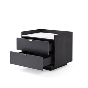 Saviour Bedside Table - White Marble & Anthracite/Grey Wash Oak - Tommy Franks