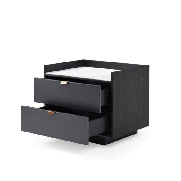 Saviour Bedside Table - White Marble & Anthracite/Grey Wash Oak - Tommy Franks