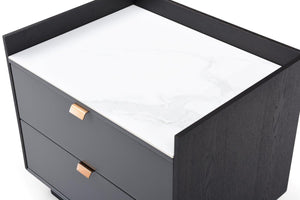 Saviour Bedside Table - White Marble & Anthracite/Grey Wash Oak - Tommy Franks