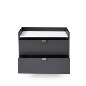 Saviour Bedside Table - White Marble & Anthracite/Grey Wash Oak - Tommy Franks