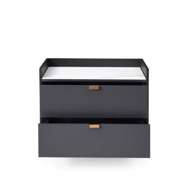 Saviour Bedside Table - White Marble & Anthracite/Grey Wash Oak - Tommy Franks