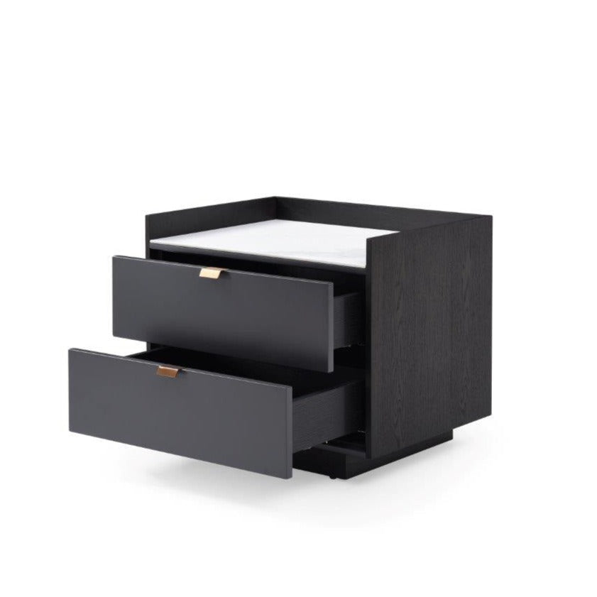 Saviour Bedside Table - White Marble & Anthracite/Grey Wash Oak - XShowhome Limited - Tommy Franks