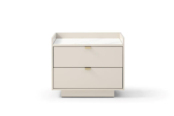 Saviour Bedside Table - White Marble & Beige - Tommy Franks