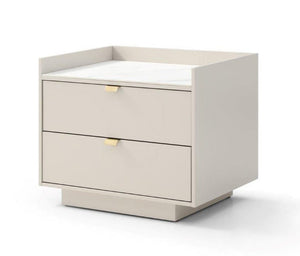 Saviour Bedside Table - White Marble & Beige - Tommy Franks