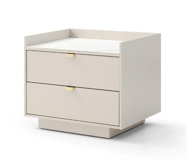 Saviour Bedside Table - White Marble & Beige - Tommy Franks