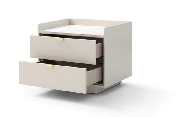 Saviour Bedside Table - White Marble & Beige - Tommy Franks