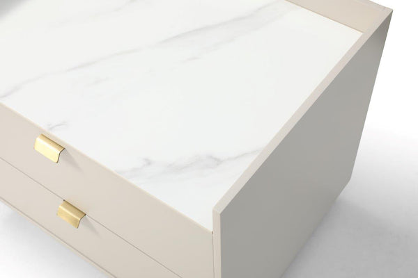 Saviour Bedside Table - White Marble & Beige - Tommy Franks