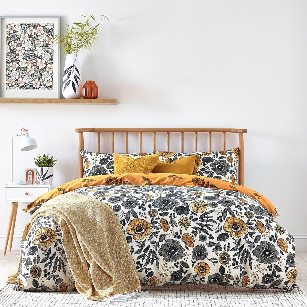 Scandi Poppy Single Duvet Set Mustard - Canwell Interiors Limited - Riva