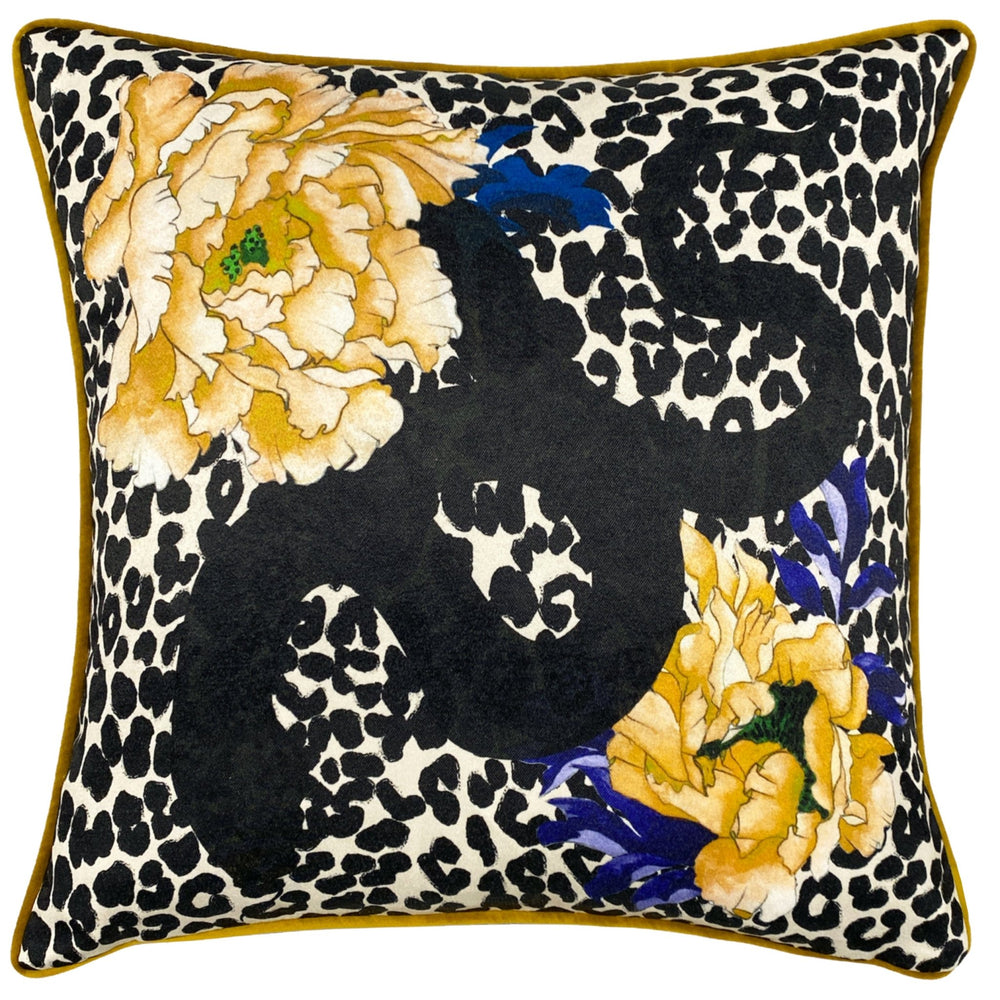 Serpentine 43x43 Feather Filled Cushion Ochre & Blue - XShowhome Limited - Riva