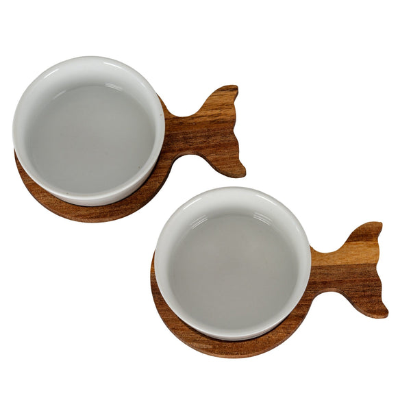 Set Of 2 Acacia Fishtail Serving Trays with Ceramic Bowls - Canwell Interiors Limited - Hills