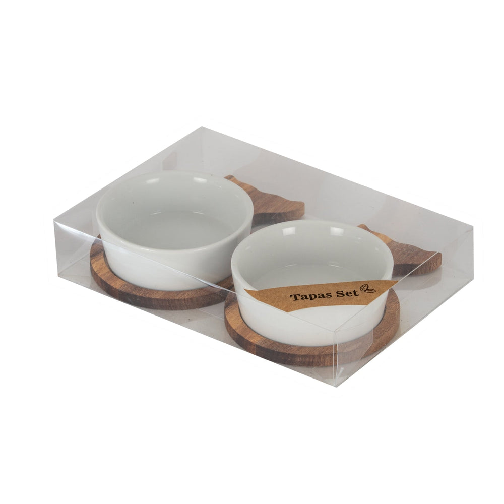 Set Of 2 Acacia Fishtail Serving Trays with Ceramic Bowls - Canwell Interiors Limited - Hills