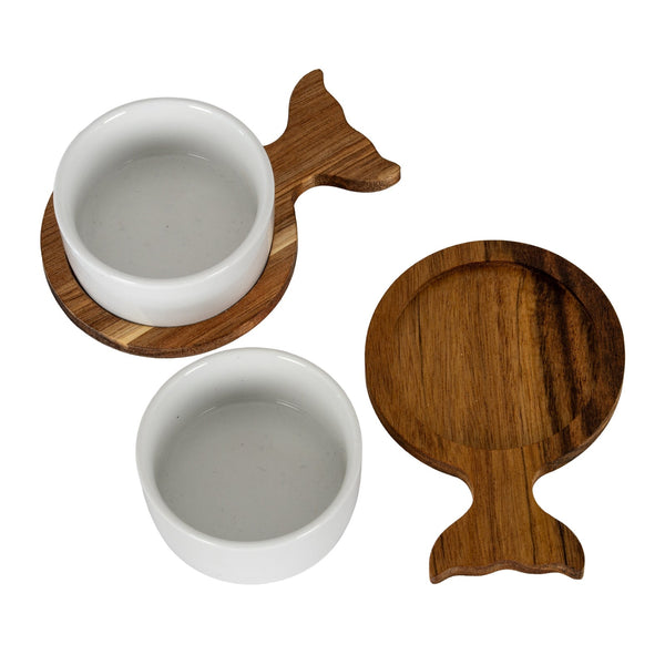 Set Of 2 Acacia Fishtail Serving Trays with Ceramic Bowls - Canwell Interiors Limited - Hills