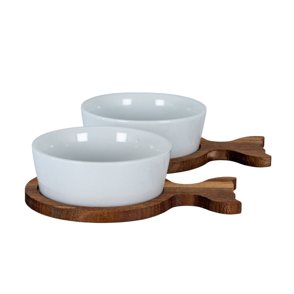 Set Of 2 Acacia Fishtail Serving Trays with Ceramic Bowls - Canwell Interiors Limited - Hills