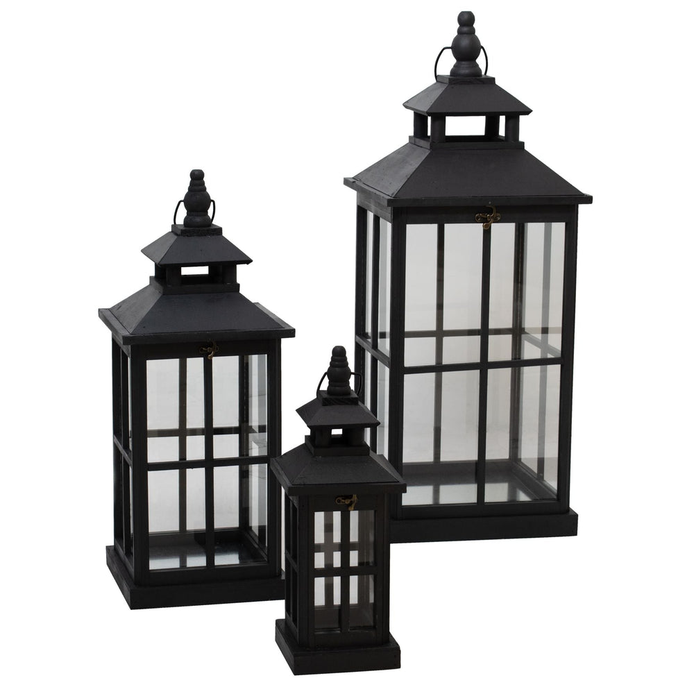 Set of 3 Black Window Style Lanterns with Open Top - XShowhome Limited - Hills