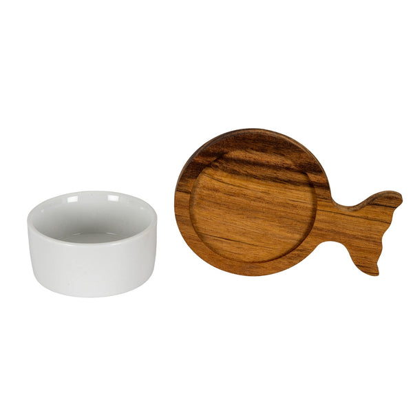 Set Of 4 Acacia Fishtail Serving Trays with Ceramic Bowls - Canwell Interiors Limited - Hills