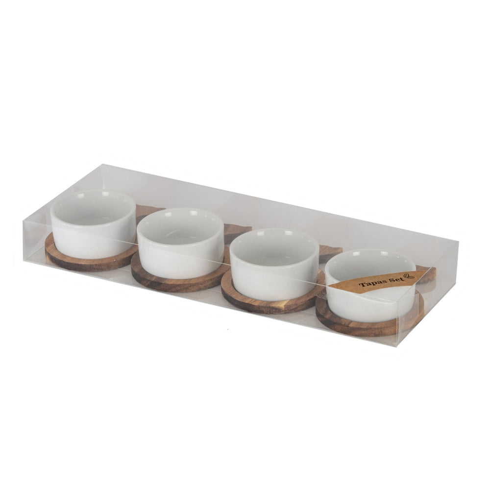 Set Of 4 Acacia Fishtail Serving Trays with Ceramic Bowls - Canwell Interiors Limited - Hills