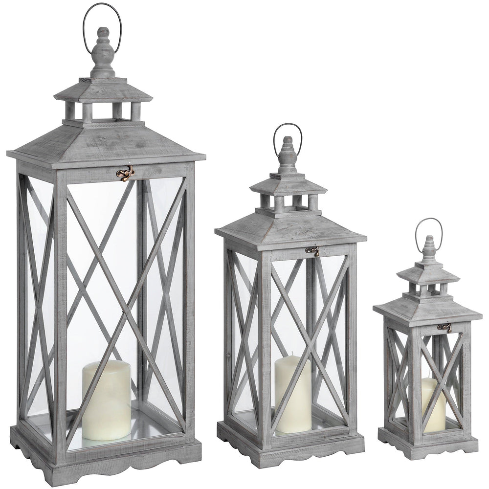 Set of Three Wooden Lanterns with Traditional Cross Section - Canwell Interiors Limited - Hills