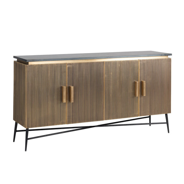 Sideboard Ironville gold - gold, Metal|Iron|Mdf|Plywood|Black Marine Marble - Canwell Interiors Limited - Richmond