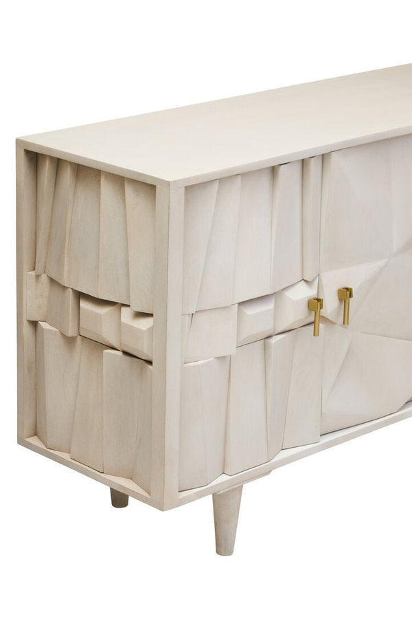 Sita Four Door Whitewash Mango Wood Abstract Sideboard - Canwell Interiors Limited - Xshowhome