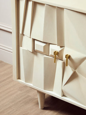 Sita Four Door Whitewash Mango Wood Abstract Sideboard - Canwell Interiors Limited - Xshowhome