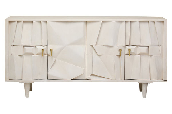 Sita Four Door Whitewash Mango Wood Abstract Sideboard - Canwell Interiors Limited - Xshowhome