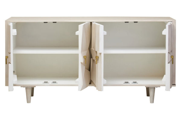 Sita Four Door Whitewash Mango Wood Abstract Sideboard - Canwell Interiors Limited - Xshowhome