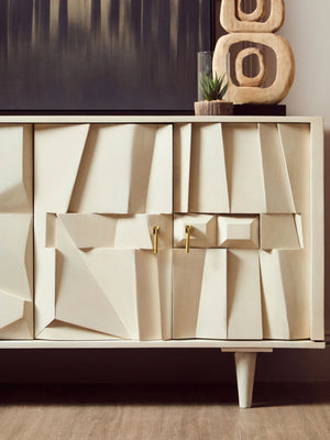 Sita Four Door Whitewash Mango Wood Abstract Sideboard - XShowhome Limited - Xshowhome