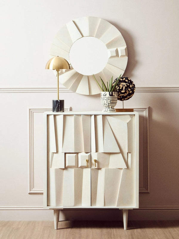 Sita Two Door Whitewash Mango Wood Abstract Cabinet - XShowhome Limited - Xshowhome