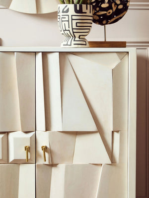 Sita Two Door Whitewash Mango Wood Abstract Cabinet - XShowhome Limited - Xshowhome