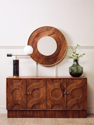 Siva Round Mango Wood Hammered Wall Mirror - Canwell Interiors Limited - Xshowhome