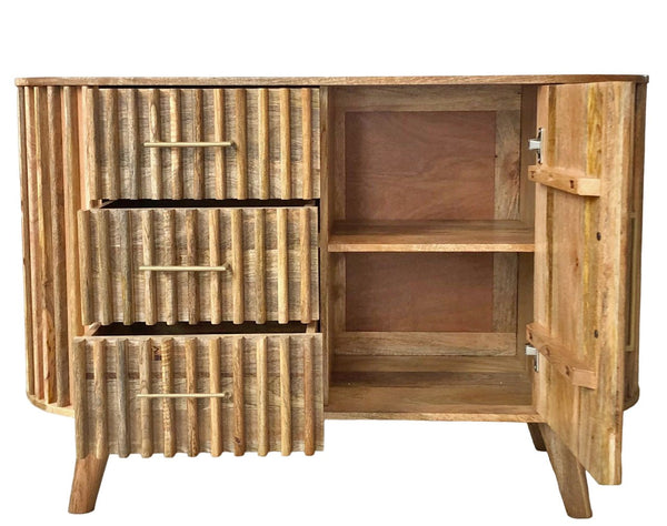 Slatted One Door 3 Drawer Sideboard - XShowhome Limited - Jaipur