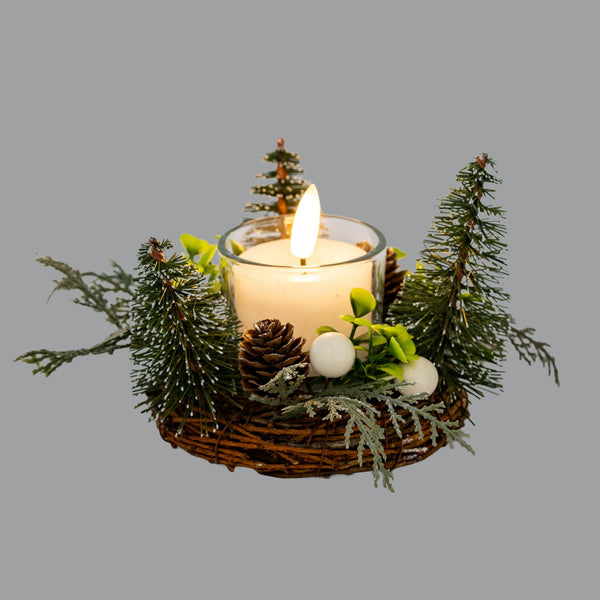Small Brush Tree Candle Wreath With Berries And Pinecones - Canwell Interiors Limited - Hills
