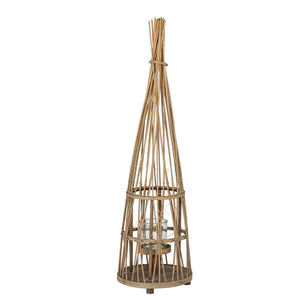 Small Conical Wicker Lantern with Glass Holder & LED Lights - Canwell Interiors Limited - Hills
