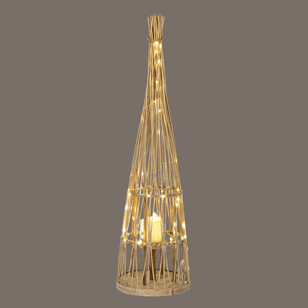 Small Conical Wicker Lantern with Glass Holder & LED Lights - Canwell Interiors Limited - Hills