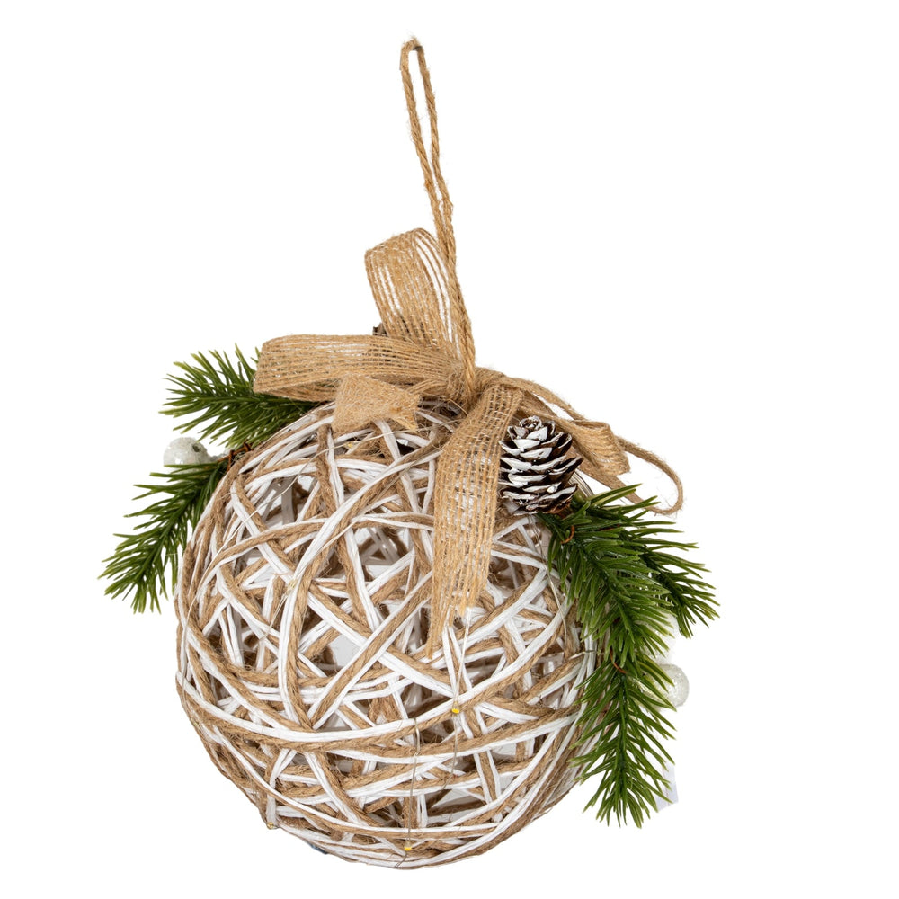 Small LED White Rattan Bauble With Branches And Ribbon - Canwell Interiors Limited - Hills
