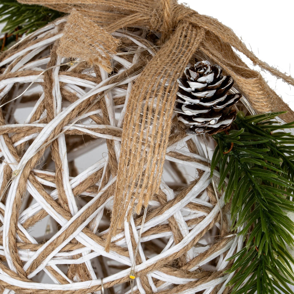 Small LED White Rattan Bauble With Branches And Ribbon - Canwell Interiors Limited - Hills