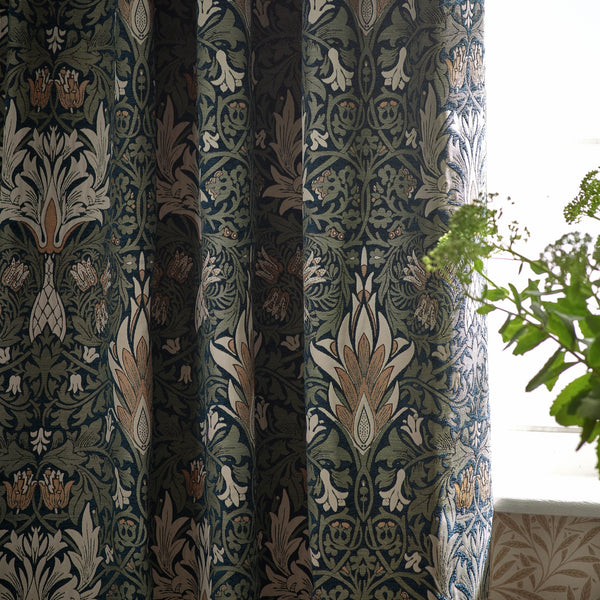 Snakeshead 117x137 Pencil Pleat Curtains Indigo/Leaf - XShowhome Limited - Riva