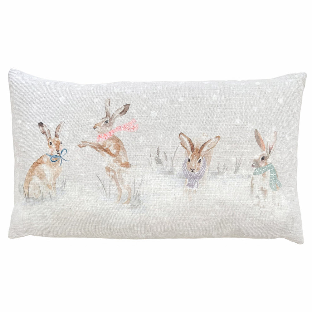 Snowy Hares 30x50 Feather Filled Cushion - Canwell Interiors Limited - Riva