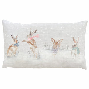 Snowy Hares 30x50 Feather Filled Cushion - Canwell Interiors Limited - Riva