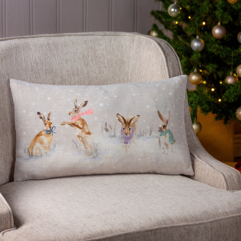 Snowy Hares 30x50 Feather Filled Cushion - Canwell Interiors Limited - Riva