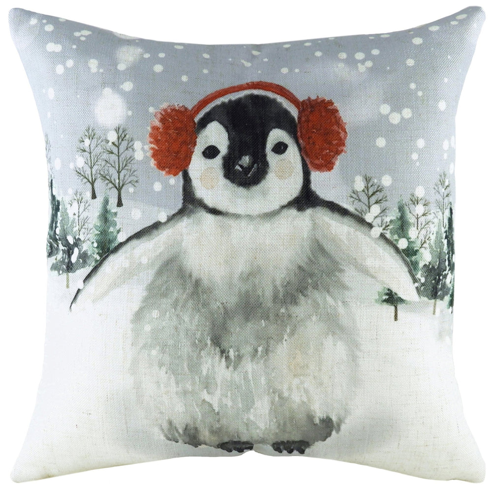 Snowy Penguin with Earmuffs 43x43 Feather Filled Cushion - Canwell Interiors Limited - Riva