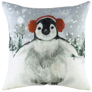 Snowy Penguin with Earmuffs 43x43 Feather Filled Cushion - Canwell Interiors Limited - Riva
