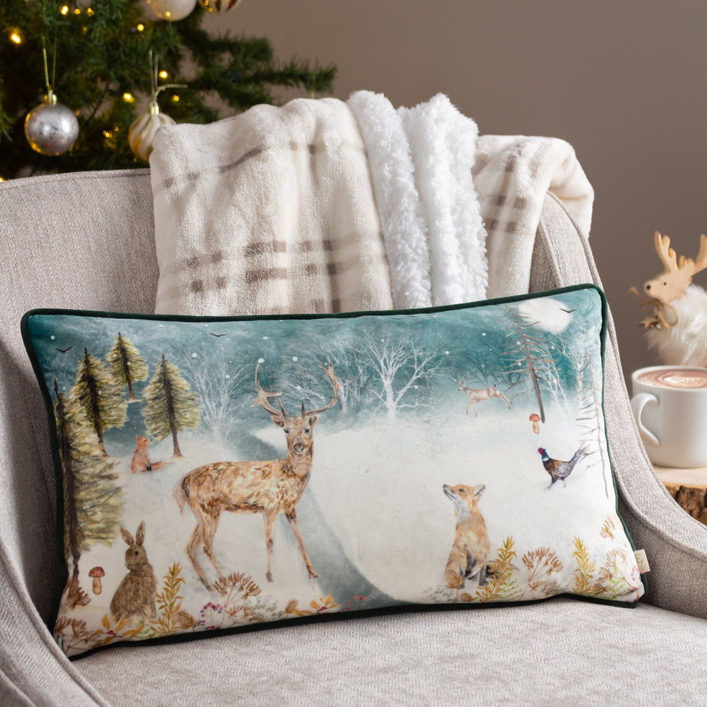 Stag Winter Scene 30x50 Feather Filled Cushion Multi - Canwell Interiors Limited - Riva
