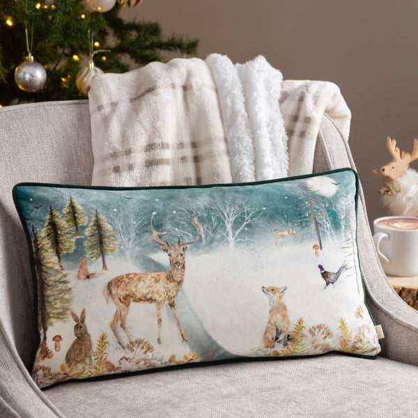 Stag Winter Scene 30x50 Feather Filled Cushion Multi - Canwell Interiors Limited - Riva
