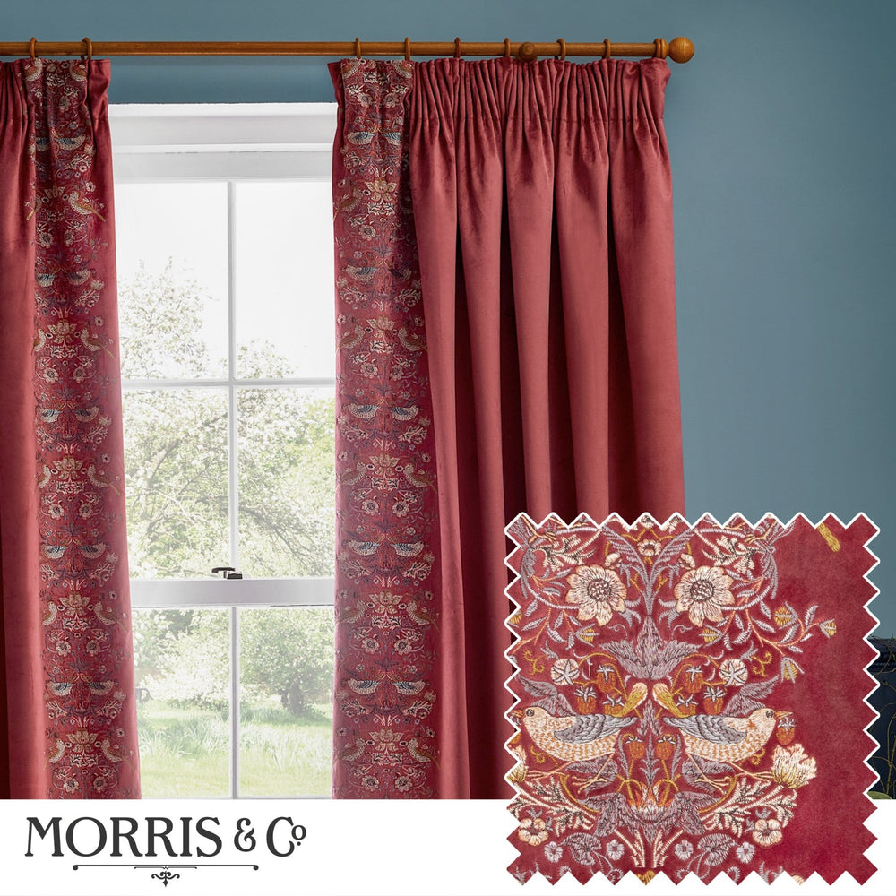 Strawberry Thief Embroidery 167x137 Pencil Pleat Curtains Berry - Canwell Interiors Limited - Riva