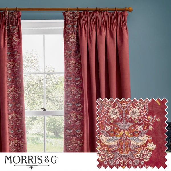 Strawberry Thief Embroidery 167x137 Pencil Pleat Curtains Berry - Canwell Interiors Limited - Riva