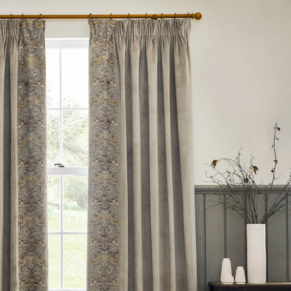 Strawberry Thief Embroidery 167x137 Pencil Pleat Curtains Biscuit - XShowhome Limited - Riva