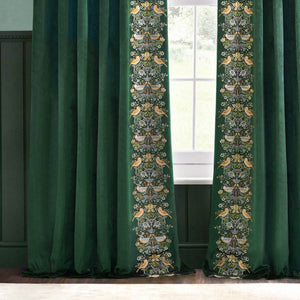 Strawberry Thief Embroidery 228x228 Pencil Pleat Curtains Forest Green - XShowhome Limited - Riva